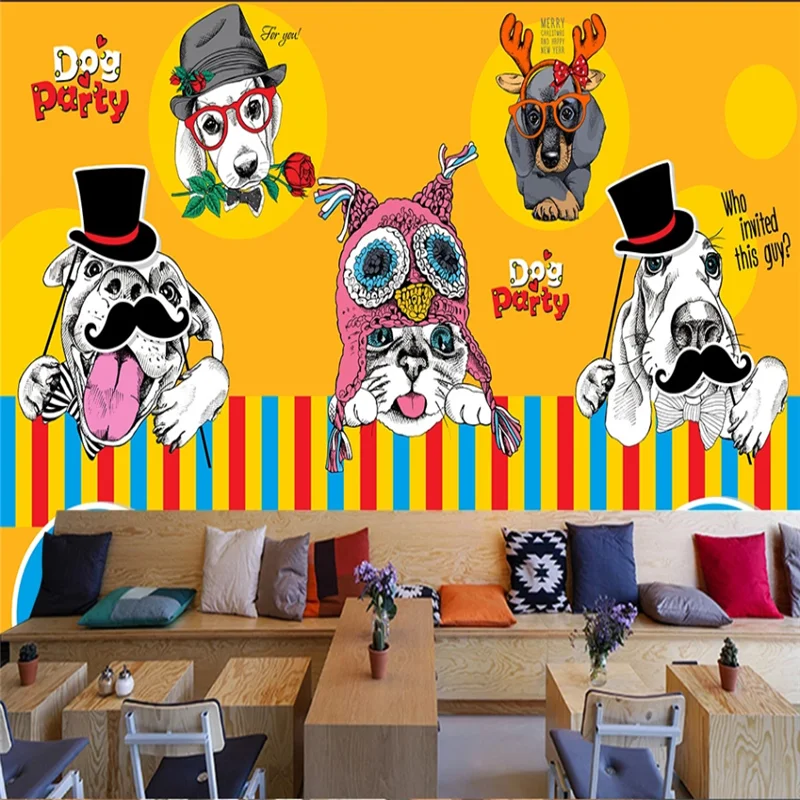 Обои на заказ большая роспись ручная милый джентльмен щенок детская комната