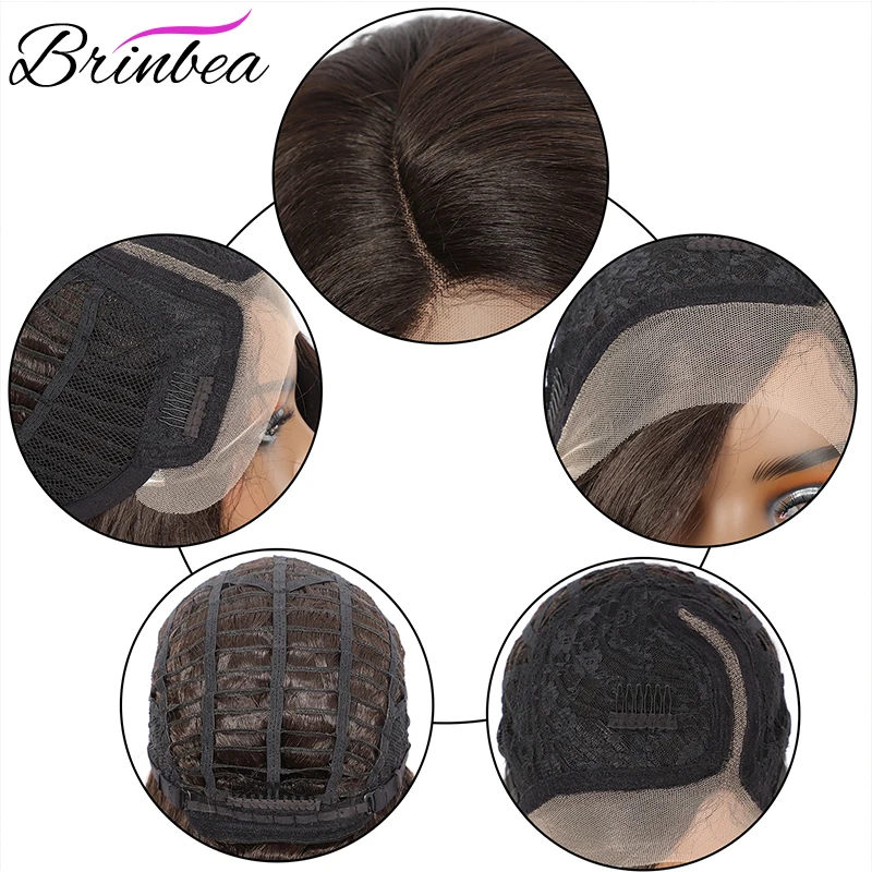 

Brinbea 18 Inches Front Lace Wigs Natural L Parted Long Deep 4 light brown Lace Hair Wigs for Women