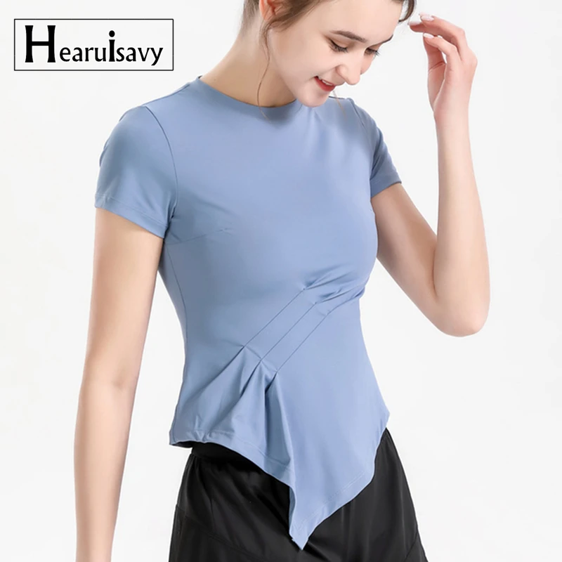 

Summer Elastic Tight Gym Workout Cropped T-Shirts Women Fitness Sport Tops Dry Quick Running Short Sleeve Shirts Yoga Clothes