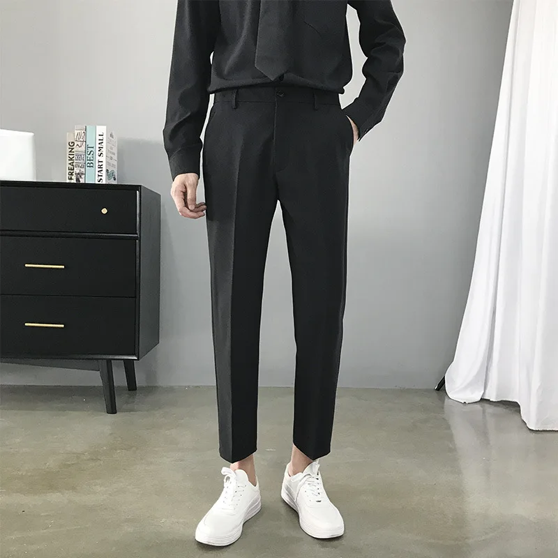 Брюки мужские тонкие драпированные до щиколотки модные Костюмные брюки в