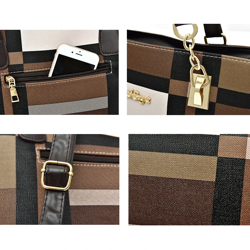 

6 Pcs / Set Fashion Women Composite Bags PU Leather Diamond Lattice Print Women Handbag Shoulder Bag Wallets Purse Key Bag Set