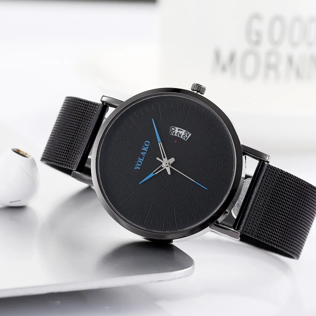 Мужские часы топ-бренд роскошные черные из нержавеющей стали с сетчатым ремешком