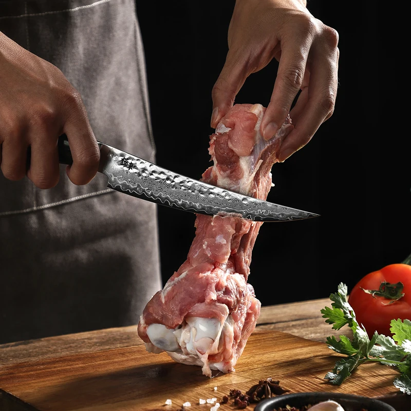 Нож кухонный из дамасской стали Kyokuto 67-слойный V-образный золотистый 10 дюймов