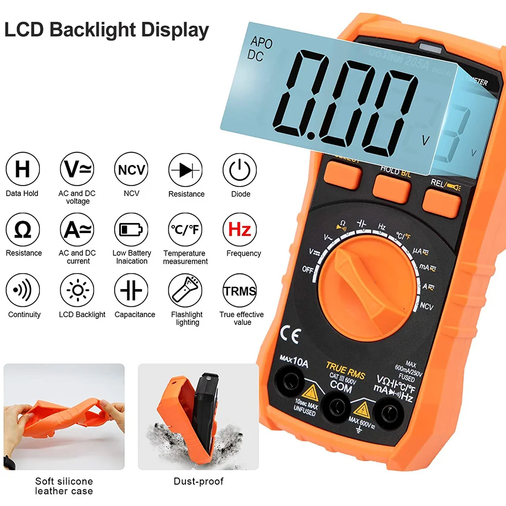 Ruoshui Цифровой мультиметр Mini True RMS 6000 отсчетов авто-диапазон Ампер Вольт Ом метр