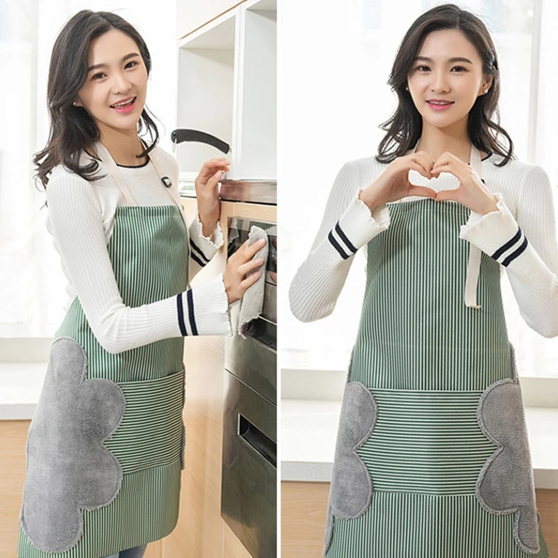 

Hand Wipe Apron with Pocket Oxford Cloth Waterproof Oil Proof Kitchen Aprons for Home Restaurant Dining Room Chef Overalls Women