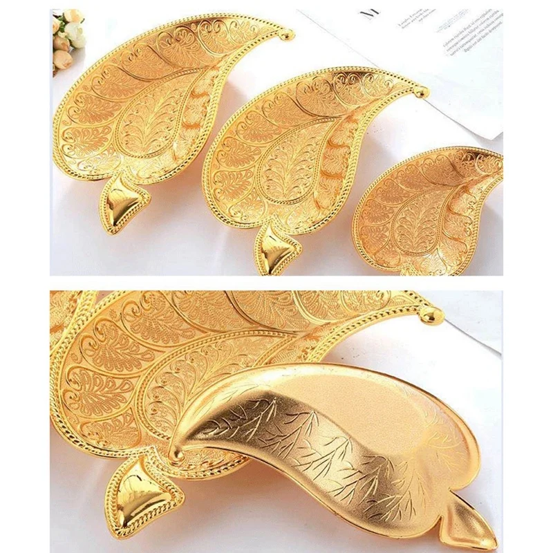 

3Pcs Gold Metal Storage Tray Jewelry Display Plate Fruit Dessert Cake Snack Nuts Plate for Home Party Wedding Decor
