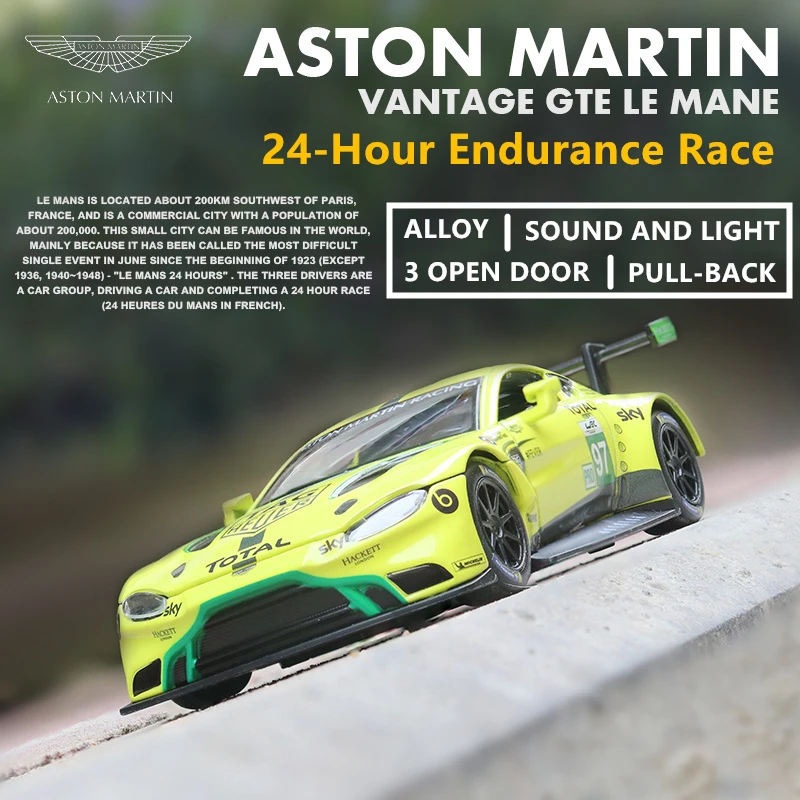 

1:32 Aston Martin Le Mans Racing Alloy Car Model Sound and Light Sports Car collection gift pull-back vehicle