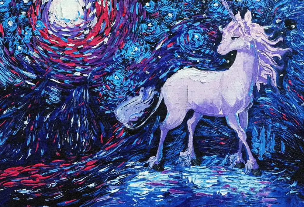 Goedkoop Handgemaakte Paard Wall Art Olieverfschilderij Abstract Olieverfschilderij De Eenhoorn Thuis Wall Decor Unframed Dik Geweven