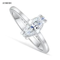 aiyanishi trendy silver band rings for women 925 silver bridal solitaire marquise sona diamond engagement band ring bijoux femme