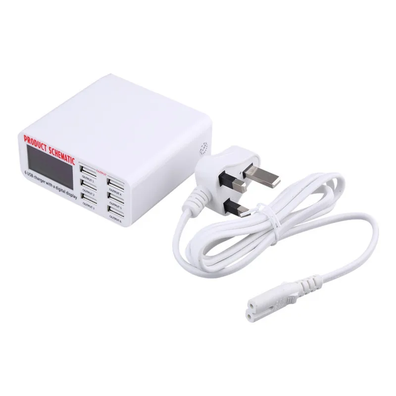 UK Plug 6-Порты и разъёмы USB смарт-телефон Зарядное устройство ЖК-дисплей большой Экран Дисплей автоматической идентификации Напряжение тока мобильного телефона зарядная станция - Тип штекера: UK Plug
