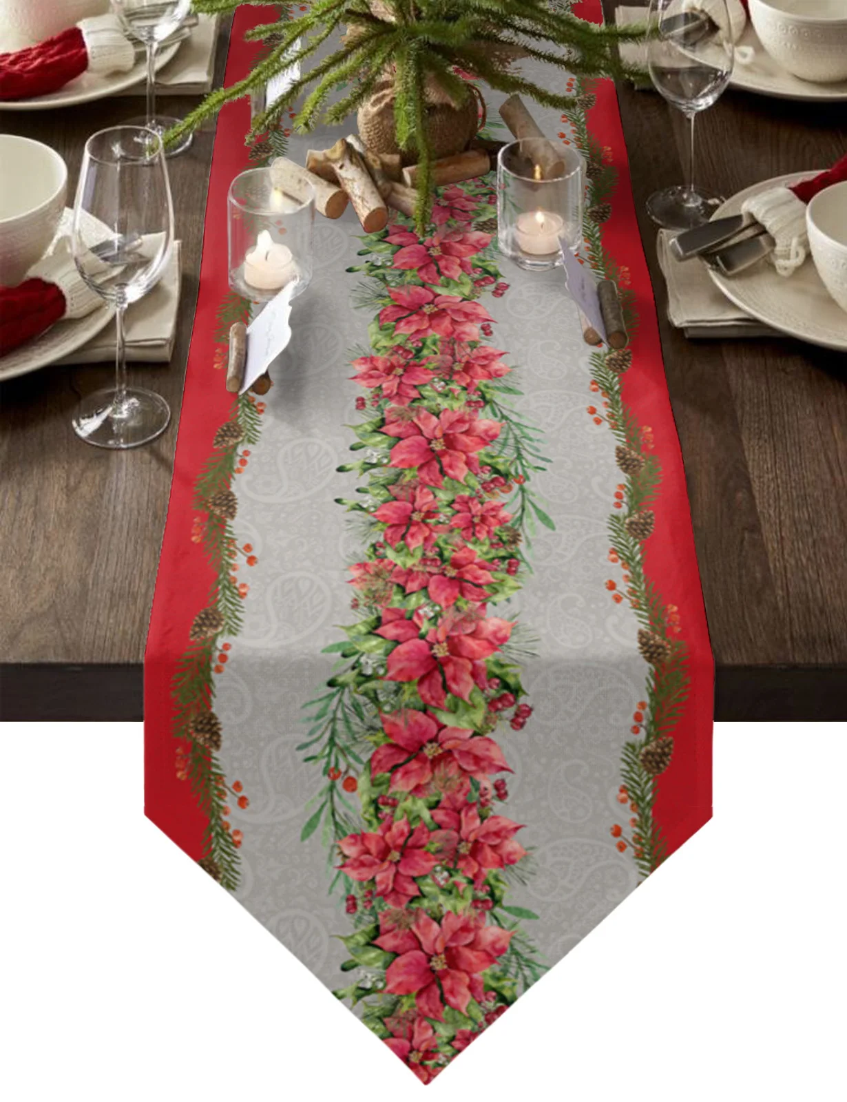 

Christmas Paisley Flower Pine Branch Table Runners Wedding Party Table Cover Decorations for Home Tablecloth New Year Xmas Gifts