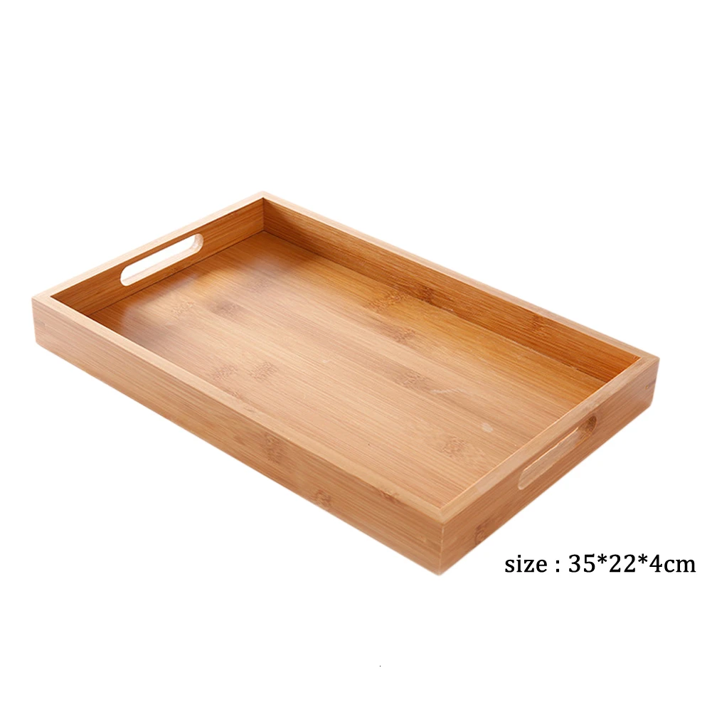 35X22X4cm 1 шт., кухонный поднос для чая, завтрака, сервировки, домашний, прямоугольный, для хранения коктейлей, напитков с ручкой, посуда из твердой древесины, 3 размера, B4 - Цвет: 35X22X4cm