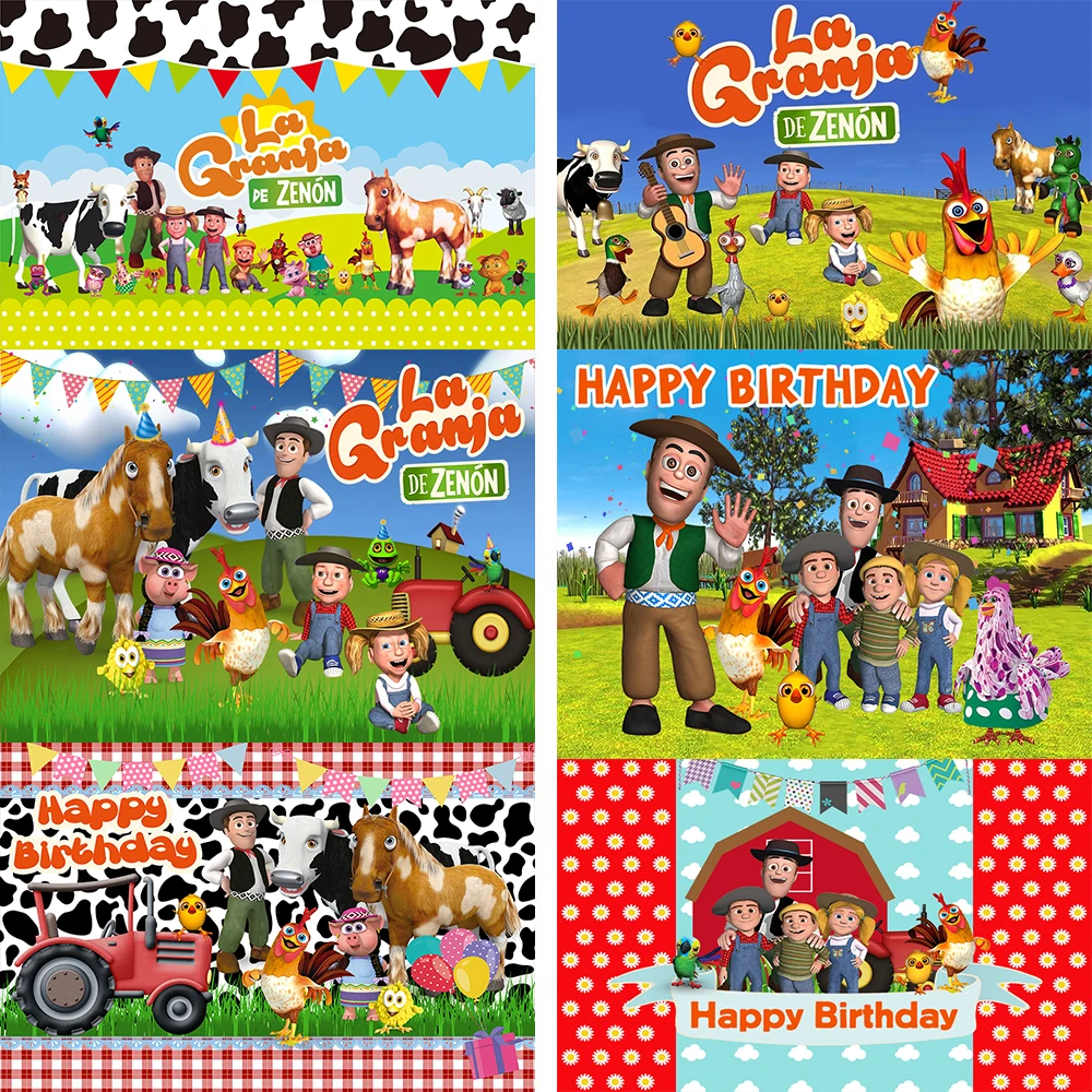 Photo Background Custom Green Grass Farm Photo Booth la granja de zenon Banner Kids 1st Birthday Backdrop Photo Studio Vinyl