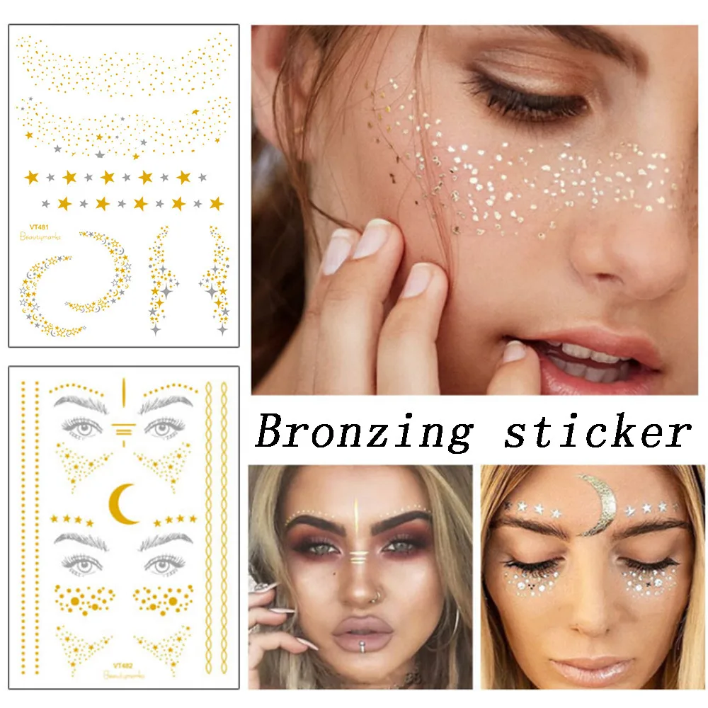Temporary tattoo sticker Christmas Halloween Face Gold foil Foil Sticker Tattoo Stickers FakeTatouage 920 | Красота и здоровье