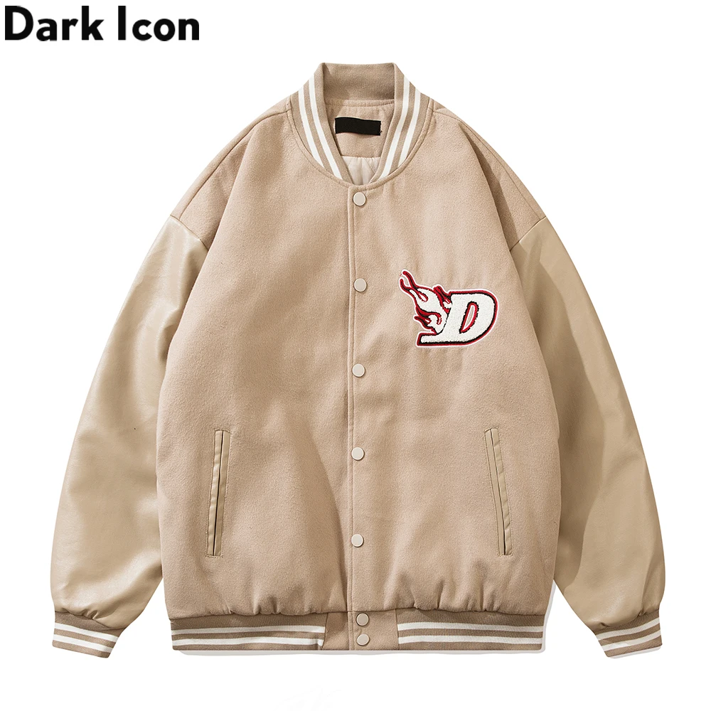 

Мужские Бейсбольные куртки из искусственной кожи с надписью Dark Icon, зимние уличные модные куртки бежевого и черного цвета