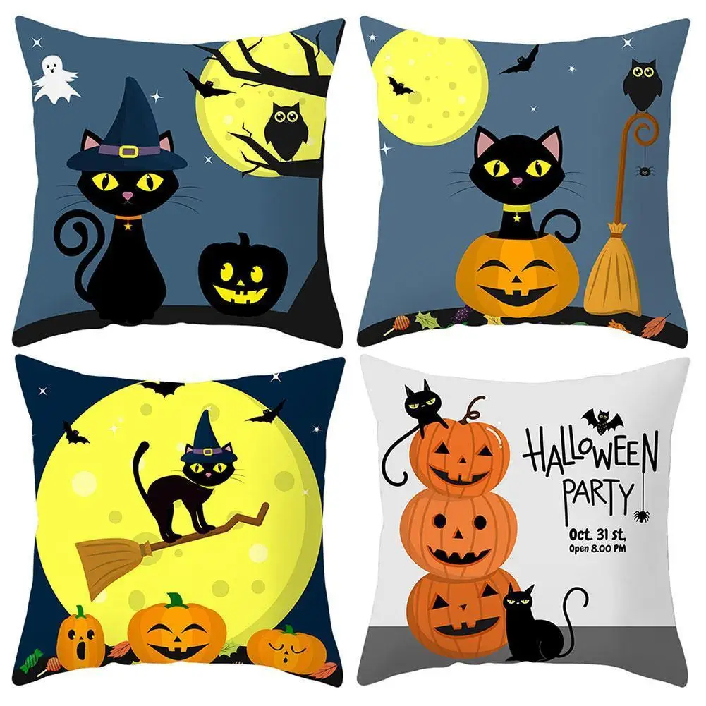 

2021 New Pumpkin Black Cat Cushion Cover Office Artifact Cushion Pillowcase Halloween Pillowcase Sofa Pillowcase