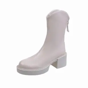 

Punk Chain Square Heels Ankle Boots for Women 2021 new Pu Leather Chunky Platform Boots Woman Round Toe Women's high boots shoe