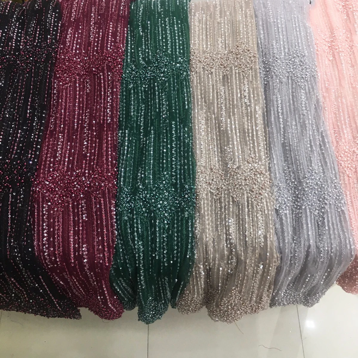 Африканский Изумрудный зеленый Вышитый свадебный Тюль Тяжелая ручная работа из