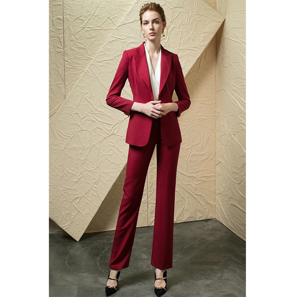 

Red Peak Lapel Women Suits for Women Plus Size Ladies Pantsuits Blazer+Pants for Work Pantsuit for Wedding Party