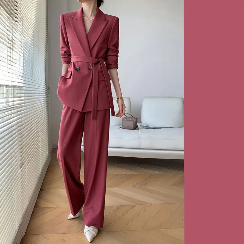 

Women Suits Blazer And Pants 2 Pieces Set Double Breasted Jacket Formal Suit Trousers Office Lady Spring Autumn Women Clothing