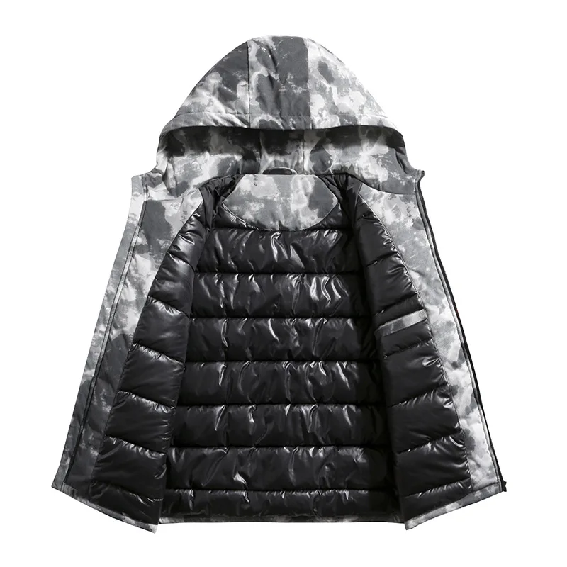 Camouflage Tie-dye Multi-pocket Tooling Warm Hooded Jacket Men's Fashion Outdoor Loose Thickening Winter Coat Streetwear