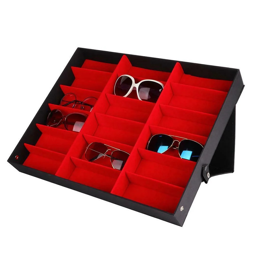 

18 Grids Eyeglass Sunglasses Glasses Storage Display Box Holder Case Organizer MDJ998