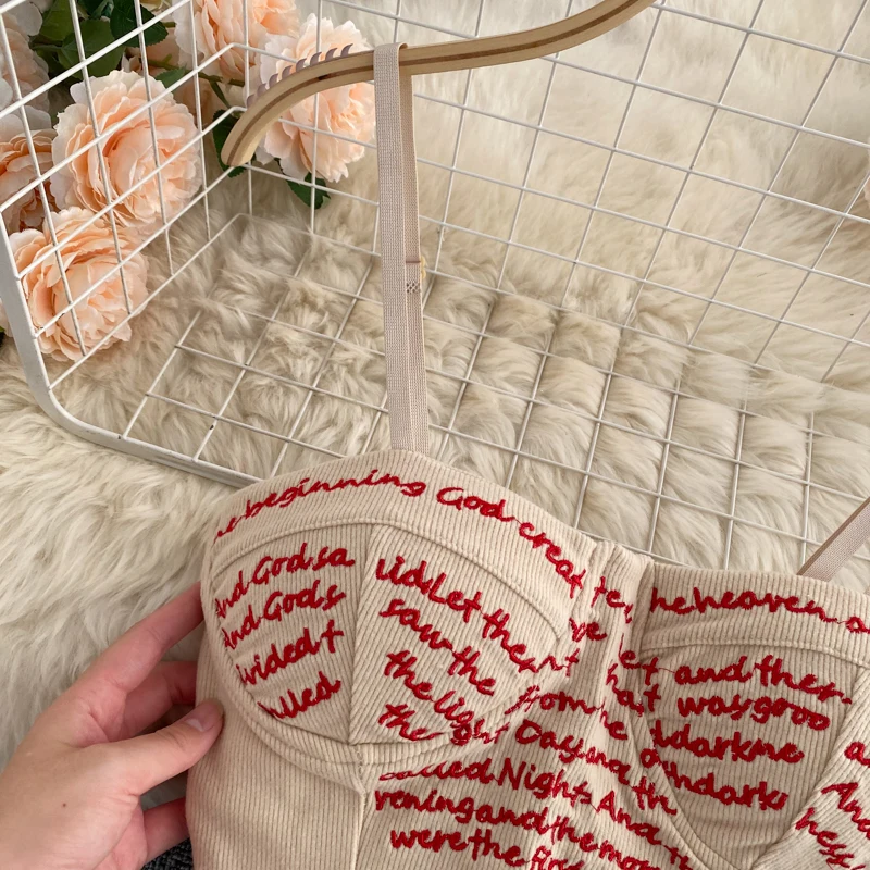 

Embroidery Letter Camis Women Wireless Padded Camisole Woman Sexy Crop Tops Women 2021 padded tanks