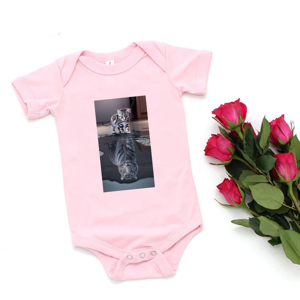 

Fashion Design Cat and Tiger Print Pink Soft Girl Aesthetic Clothes Streetwear Harajuku Newborn Boy Baby Body Suit Summer Fall