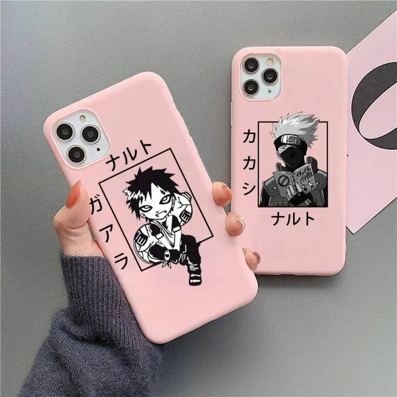 Чехол для телефона Kakashi Gaara Sasuke iphone 12 11 Pro Max Mini XS 8 7 6 6S Plus X SE XR матовый розовый