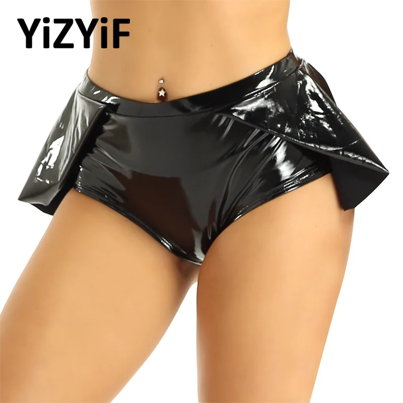 Для женщин Плавки бикини 2019 с мокрым эффектом Лакированная кожа Высокая Талия
