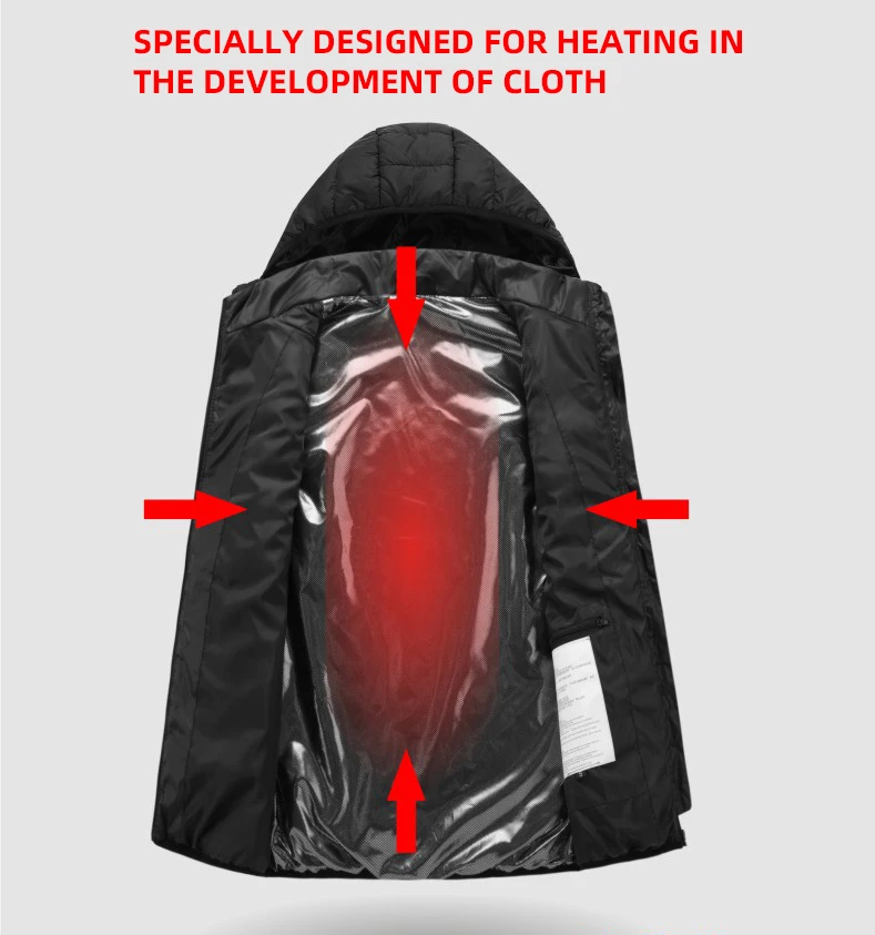 Модная мужская куртка с подогревом однотонное пальто капюшоном