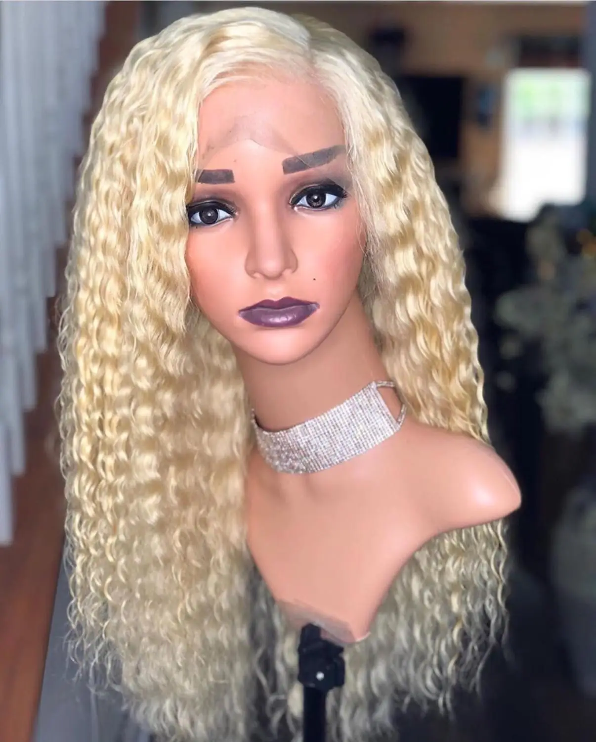 Hd прозрачный 613 белокурый кудрявый кружевной передний парик бразильский Реми