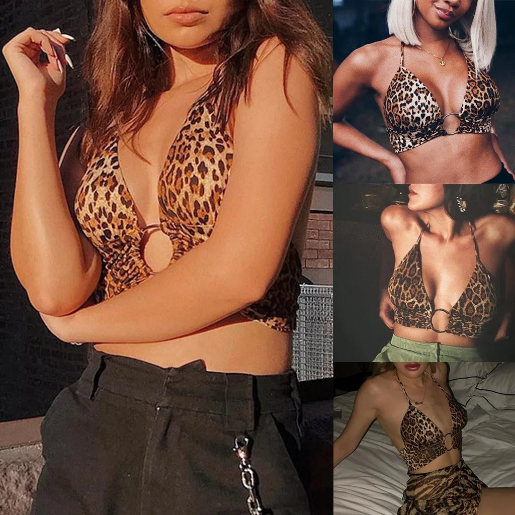 Женский спортивный бюстгальтер со шнуровкой кольцо Леопард с v-образным вырезом