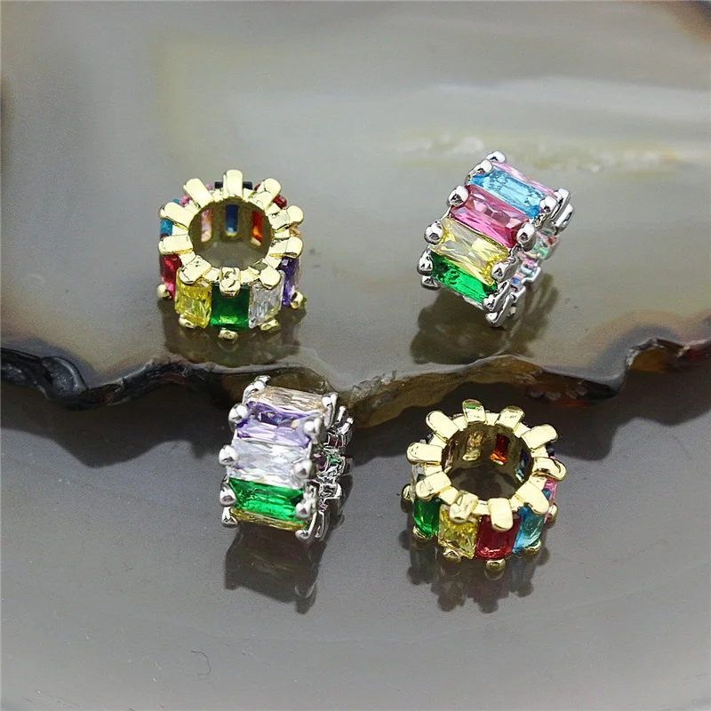 

DIY 10Pcs Rainbow cz micro pave beads,handmade bracelet/necklace/earring jewelry cheap charm component