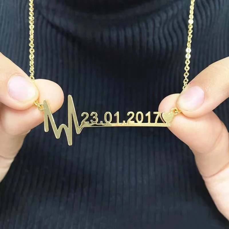

Personalized Men Women Stainless Steel Pendant Necklace Customized Date Unique Anniversary Gift Fashion Punk Couple Choker 2021