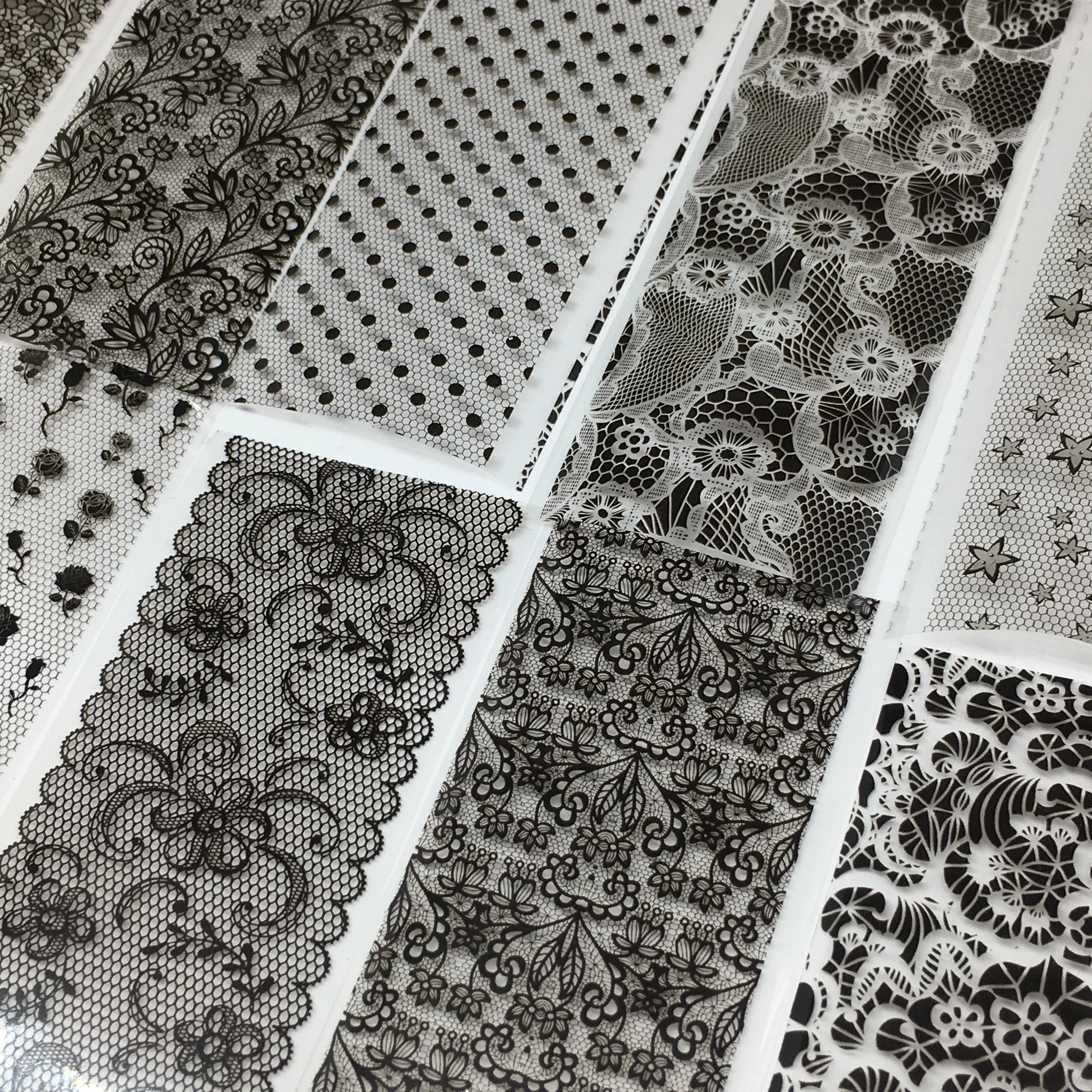 20/30/50 Sheets Black White Nail Foils for Nails Floral Transfer Paper Stickers Lace Adhesive Wraps Set DIY Art Decorations | Красота и
