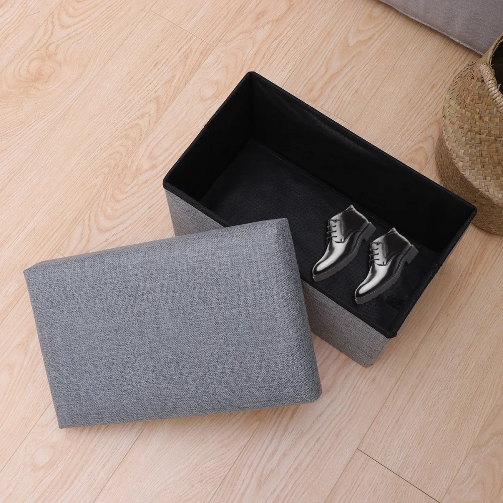 

Foldable Storage Ottoman with Folding Chest Storage Box Linen Fabric Ottomans Bench Foot Rest for Bedroom Living Room (Grey)