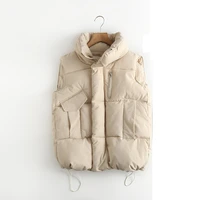 2021 autumn winter cotton womens vest jacket stand up collar drawstring bodywarm plus size 2xl pocket waistcoat padded jacket