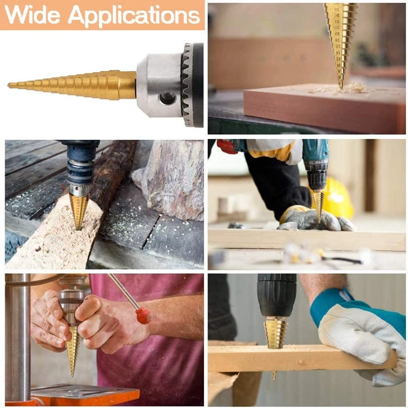 

4Pcs HSS Step Drill Bits Set Titanium Coated Cone Drill Bits Hole Cutter for Wood Stainless Steel Sheet Metal
