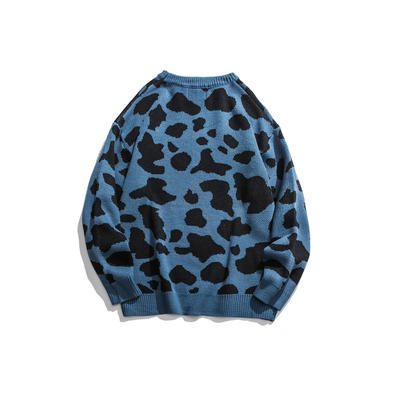 Японский Харадзюку вязаный свитер с вышивкой корова молока для мужчин и женщин