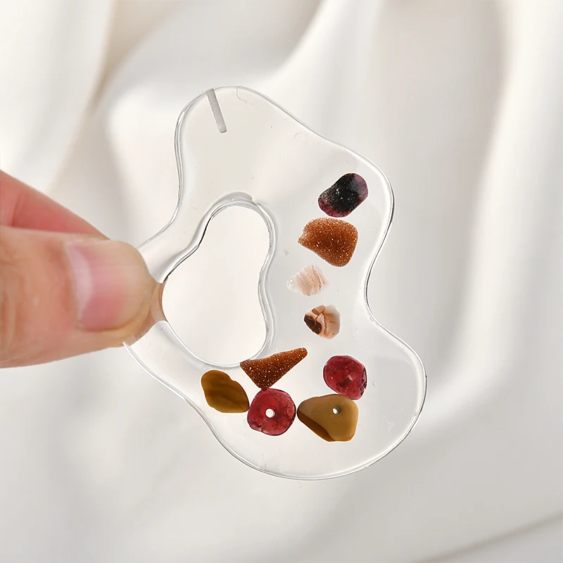 Прозрачный натуральный гравий в форме абстрактного водного пульсации кулон из