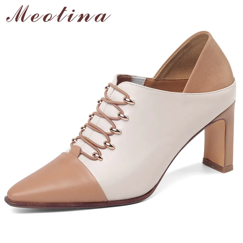 

Meotina/женские туфли-лодочки на высоком каблуке; обувь из натуральной кожи на высоком квадратном каблуке; разноцветная женская обувь из натур...