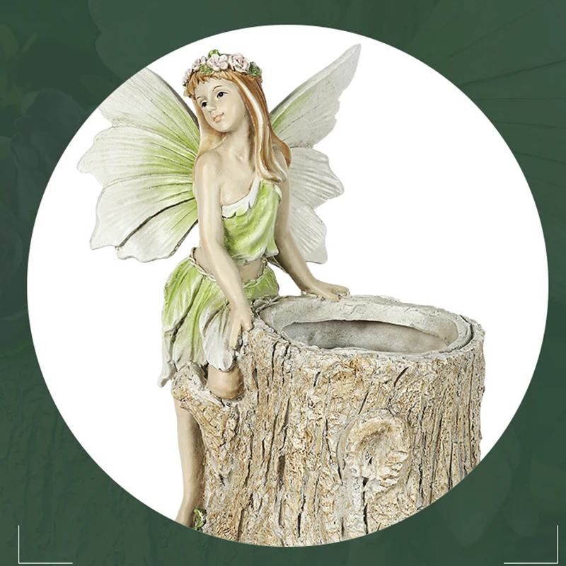 

Fairy Statue with Flower Pot Resin Craft Garden Ornament Landscaping Yard Decoration Perfect Holiday Birthday Gift --M25