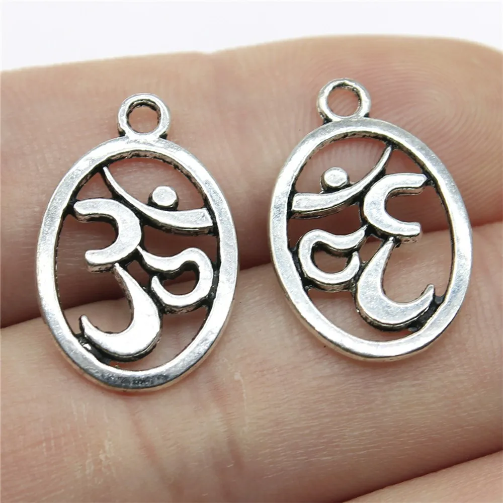 

WYSIWYG 20pcs Om Charms Pendant DIY Jewelry Findings Antique Silver Color Tone For Jewelry Making 22x14mm