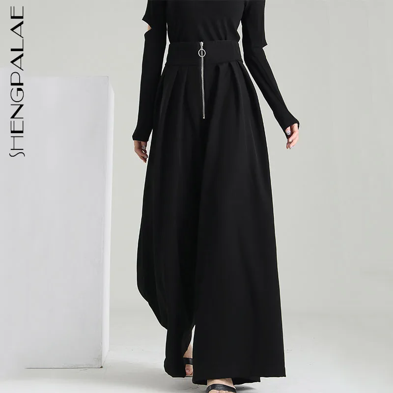 

SHENGPALAE Fashion Trousers Women's Autumn 2021 New High Waist Zipper Straight Loose Solid Color Wide Leg Pants Female Tide