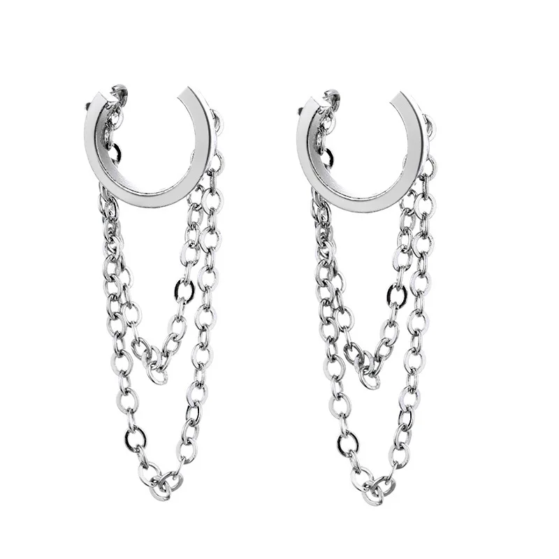 

Fashion Jewelry Metal Earrings Tassel Chain Silvery Plating Hot Selling Cool Style Ear Clip Earring For Girl Lady Gifts