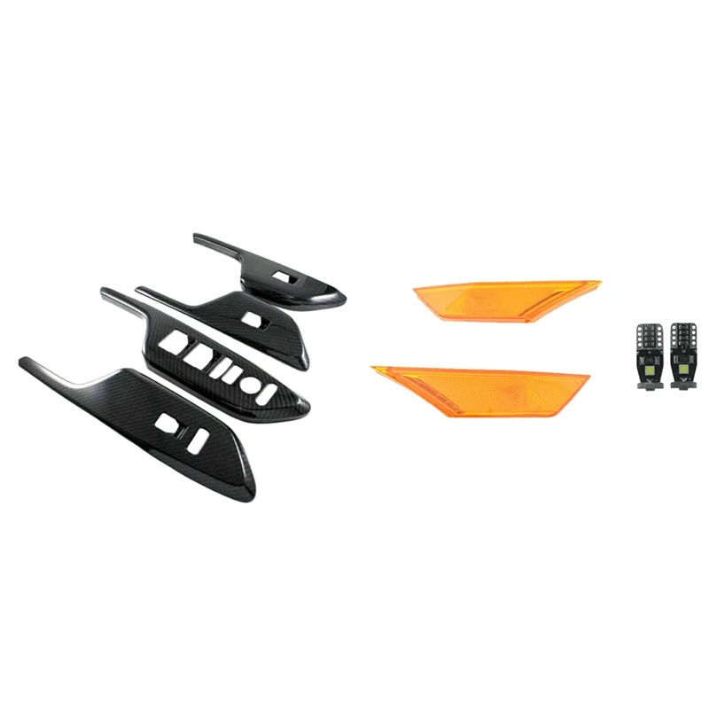 

1Set of Side Marker Lamp Lens (Orange) with 4Pcs Carbon Fiber Style Door Window Lock Switch Lift Inner Trim