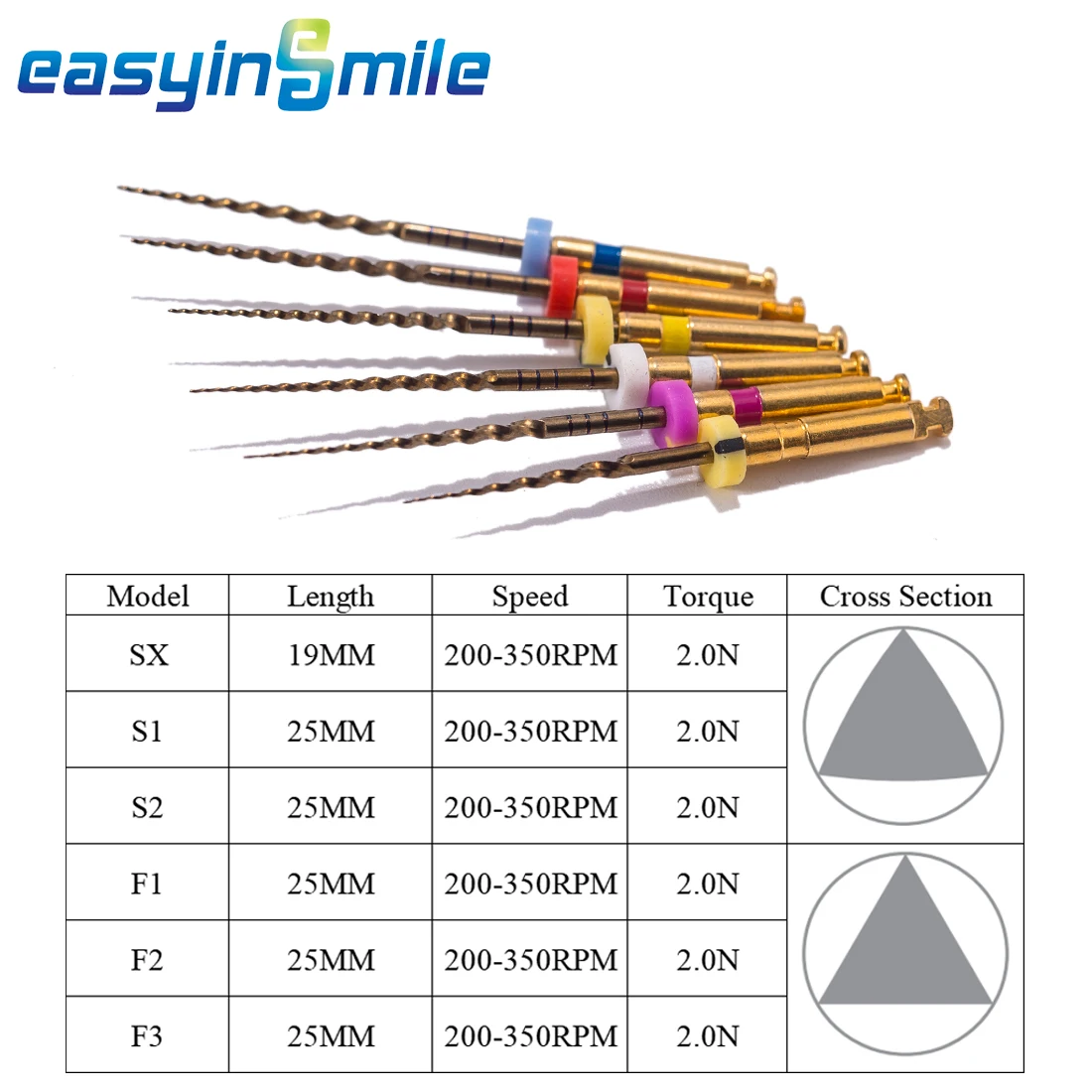 EASYINSMILE стоматологический Поворотный X Pro золото напильники конической формы