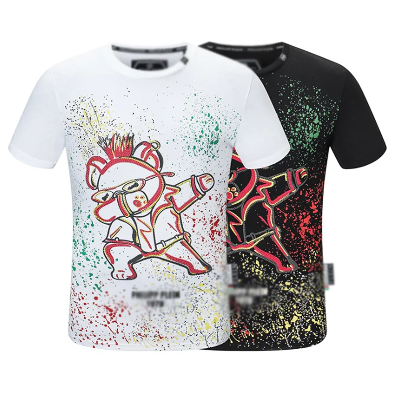 

Italy Brand Fashion Men Short Sleeve 3D Printing Street Hip-Hop Style Men Plein Tshirt Black Tops Skull Sportswear Manche Courte