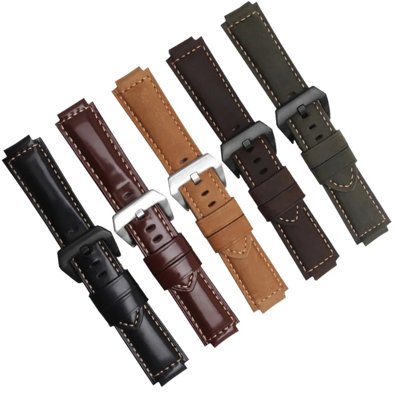 

Genuine Leather Watchband 24*16mm Black Brown Bracelet Suitable For Timex T2N720 T2N721 TW2T76300 Convex Interface Strap